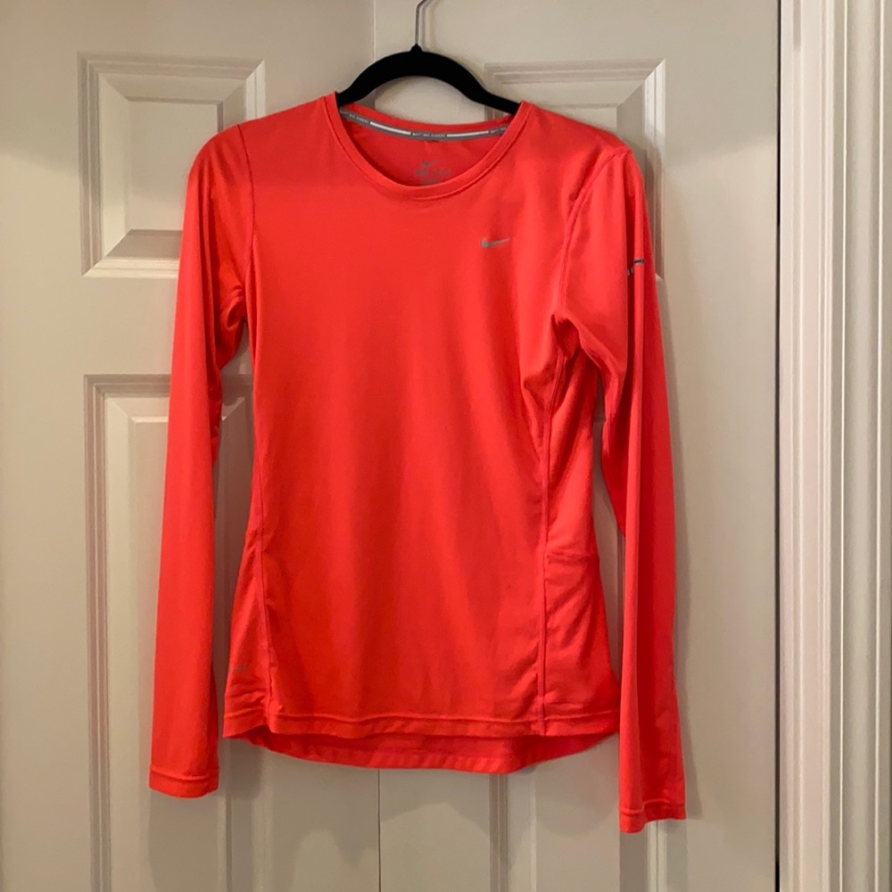 Nike dry fit long sleeved running shirt in Coral